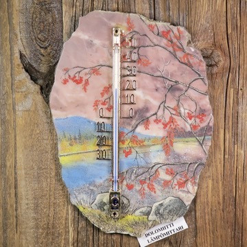 Lämpömittari lapin järvimaisema, pihlaja kivimurskamaisema 19x14cm im