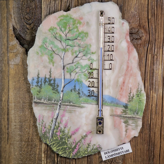 Lämpömittari järvimaisema kesällä kivimurska 19x15cm FX