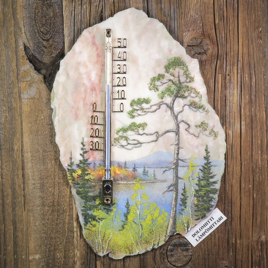 Lämpömittari järvimaisema lapissa kivimurska  22x15cm JO