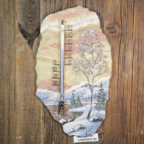 Lämpömittari kivimurska talvimaisema joella 22x12cm LC