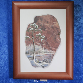 Kivimurskataulu talvinen järvimaisema, mänty. XTV