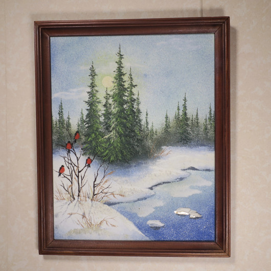 Kivimurskataulu punatulkut talvimaisemassa PBB