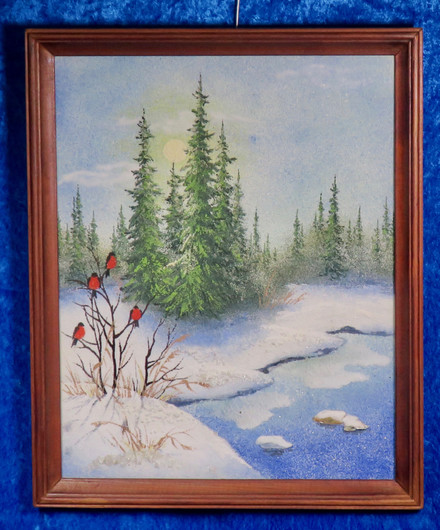 Kivimurskataulu punatulkut talvimaisemassa PBB