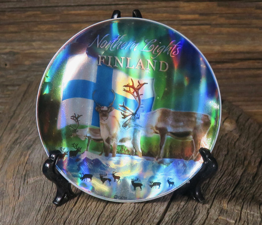 Seinälautanen porot ja revontulet  10cm hologrammikuvalla