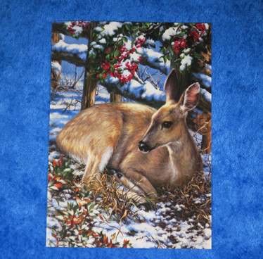 Postikortti peuran vasa  bambi makuulla pihlajan alla
