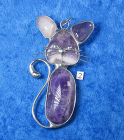 Ametisti kissa 85mm kivikissa, tiffanytyö nro2