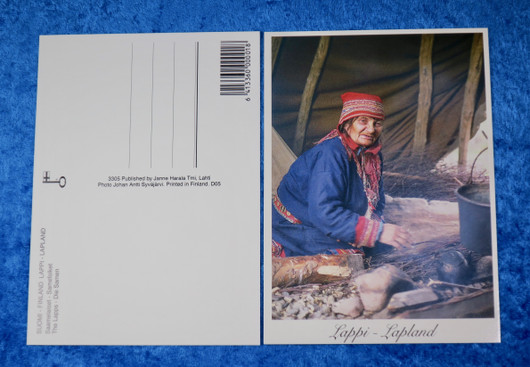 Postikortti Saamelaiset -emäntä kahvin keitolla