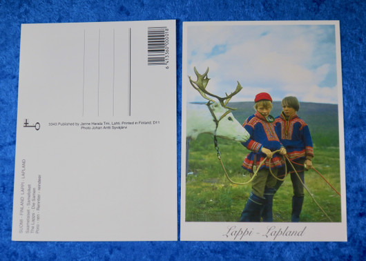 Postikortti Saamelaiset pojat ja valkoinen poro
