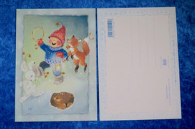 Joulukortti tonttu ja metsän eläimet JOULURAUHAA