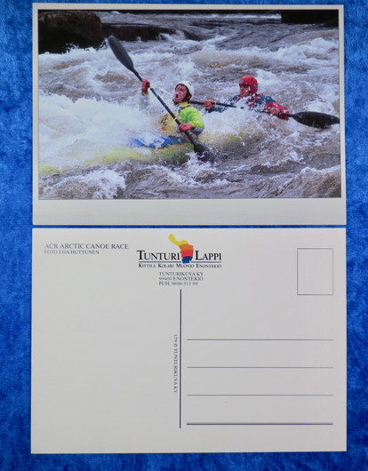 Postikortti koskenlaskua kanootilla