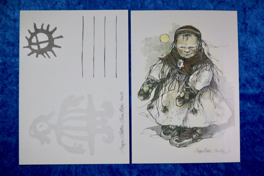 Postikortti TYTTÖNEN pieni lapin tyttö, piirretty 