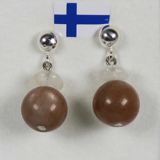 Korvakorut aurinkokivi 8mm ja kuukivi, riippuva tappikorvakoru Sun8