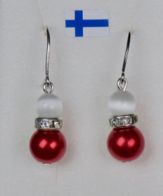 Korvakorut punavalkoiset. Kissansilmälasi ja helmi zirkonikoristein