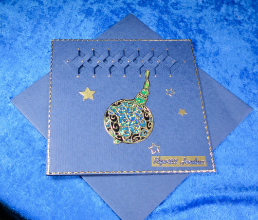 Postikortti Hyvää Joulua joulupallo hologrammikuva, kuvioleikkaus jou6