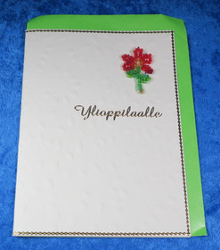 Postikortti Ylioppilaalle kukka helmistä punottu hopealankaan nro yo4