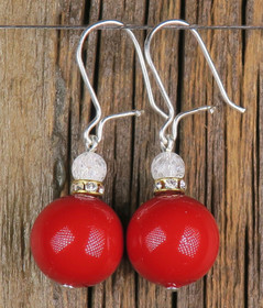 Korvakorut punainen helmiäinen 12mm ja vuorikide EEVA3