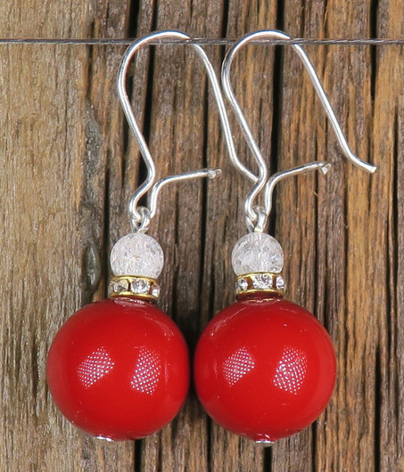 Korvakorut punainen helmiäinen 12mm ja vuorikide EEVA3