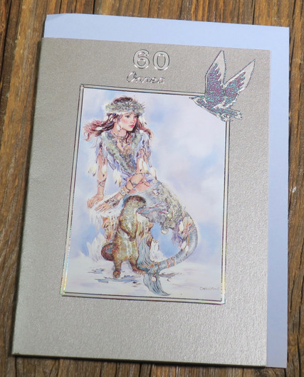 Postikortti 60v onnea, merenneito ja saukko nro m60b