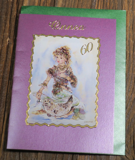 Postikortti 60v onnea, merenneito ja hylje  nro m60a