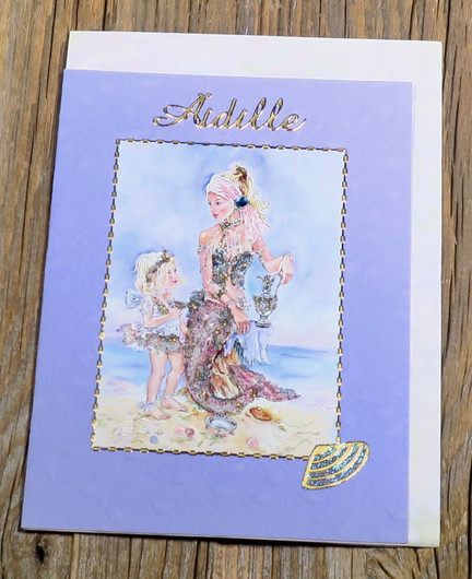 Postikortti Äidille, merenneito ja lapsikeiju rannalla nro mäi3