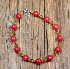 Rannekoru punainen kvartsiitti sitriini kultavirta aventuriini. Ruska1