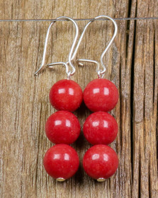 Korvakorut punainen kvartsiitti 3 kpl 8mm.  Ruska3