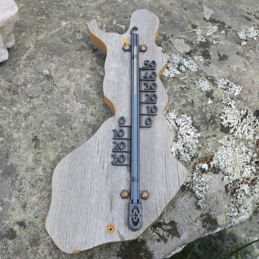 Lämpömittari Suomen mallinen, puuta, korkeus 32cm