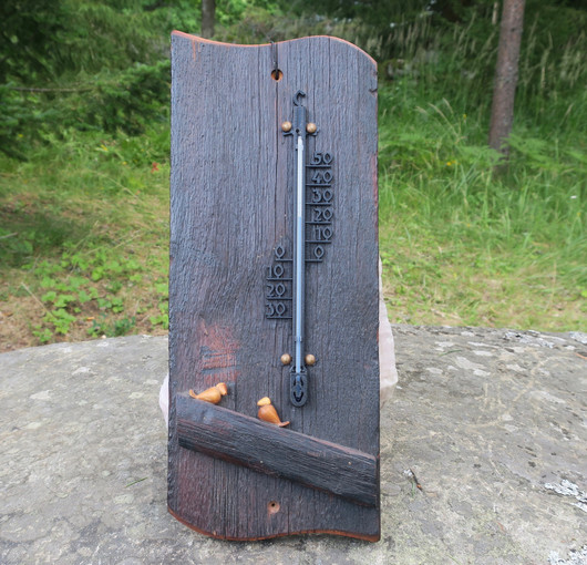 Lämpömittari linnut, musta 42x17cm, puinen