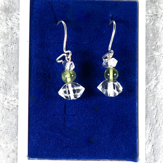 Korvakorut Herkimer kaksikärkinen vuorikide 2x ja  peridootti