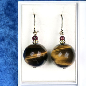 Korvakorut tiikerinsilmä 16mm ja almandiini zirkonikoristein