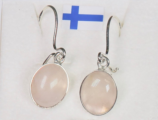 Korvakorut ruusukvartsi ovaali 8x10mm