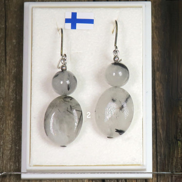 Korvakorut turmaliinikvartsi, litteä 17x7x6mm ja 8mm pyöreä