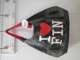 Olkalaukku city bag, vihreä, I love Finland 43x34 vetoketjulla