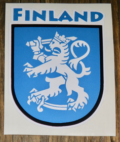 Tarra Suomen leijona Finland 6x8cm sinivalkoinen, vaakunan mallinen