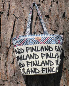 Kassi canva bag s-koko, Finland, luonnonvaalea, värikäs somiste f3c