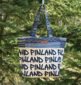 Kassi canva bag s-koko, Finland, luonnonvaalea, värikäs somiste f3b