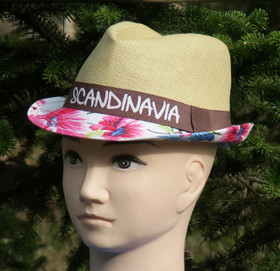 Kesähattu Scandinavia, beige, lieri kukkakuosia