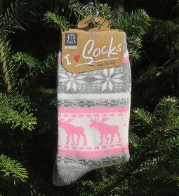 Nilkkasukat hirvi harmaa-valkoinen-pinkki, koko 36-42