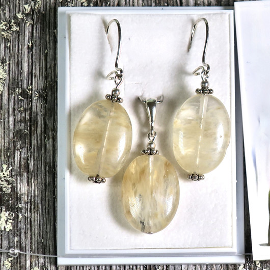 Korusetti sitriini korvakorut ja riipus  SET2