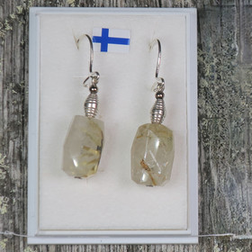 Korvakorut rutiilikvartsi, viistehiotut hopeakoristein 28k