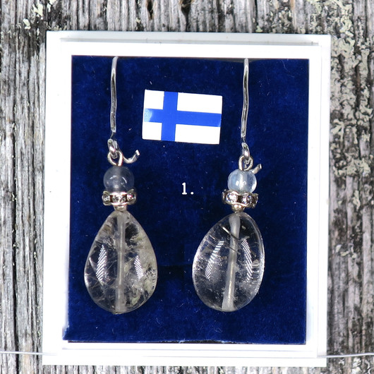 Korvakorut rutiilikvartsi, akvamariini, zirkonikoristein PISARA