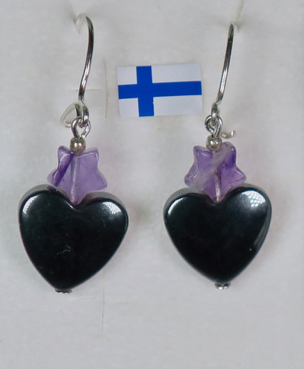 Korvakorut hematiittisydän 12mm ja ametistitähti