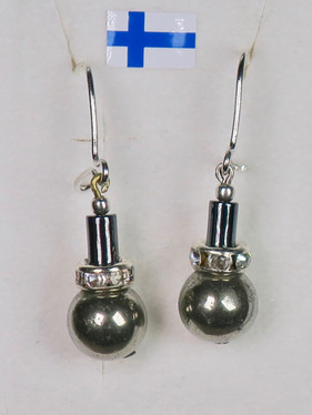 Korvakorut pyriitti 8mm, zirkonirengas, hematiitti PYR2