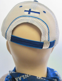 Lippis Finland-Suomi sinivalkoinen, brodeerattu Suomen leijona