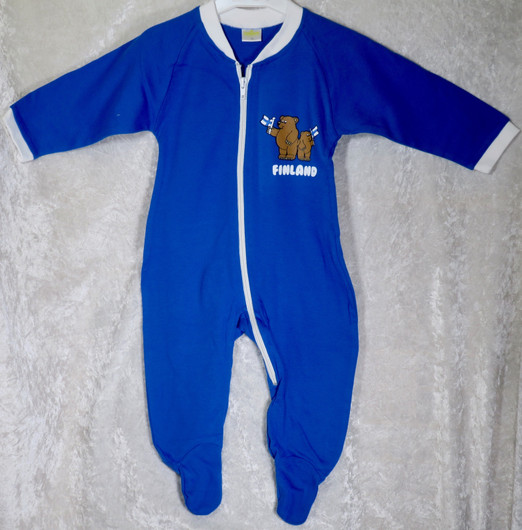Potkupuku Finland Suomen liput ja nallet, sininen 62cm vauvalle