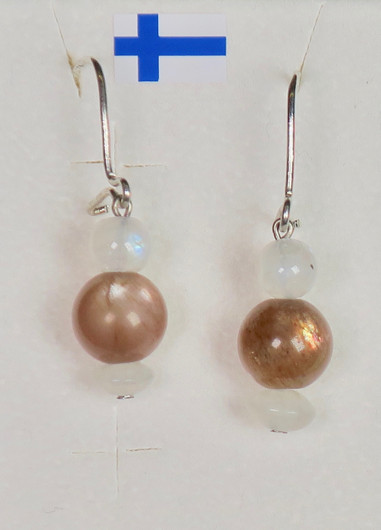 Korvakorut aurinkokivi 8mm ja kuukivi 5mm SUN2