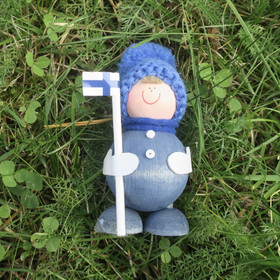 Suomi-poika 7-8cm ja Suomen lippu. Sirkka-tonttu