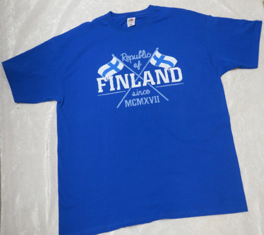 T-paita Finland, Suomen liput ristissä, royal sininen