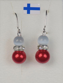 Korvakorut harmaa kissansilmälasi ja punainen helmi zirkonikoristein