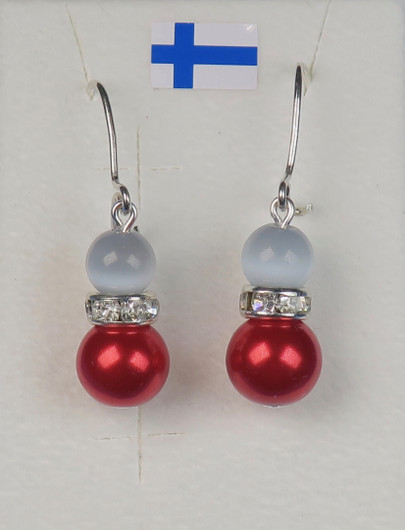 Korvakorut harmaa kissansilmälasi ja punainen helmi zirkonikoristein